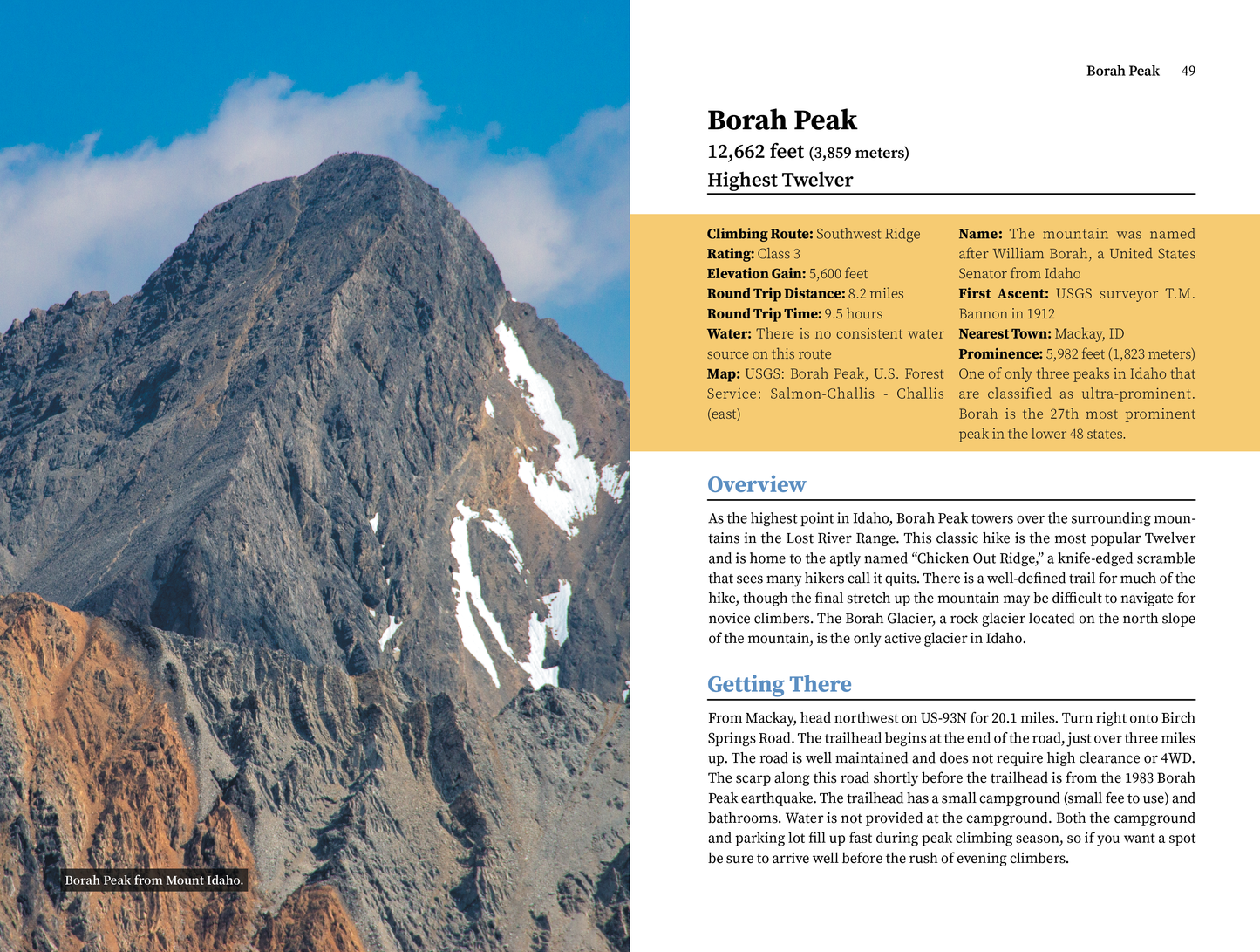 Pages 48 and 49 in Idaho Twelvers, showing the opening spread of Borah Peak