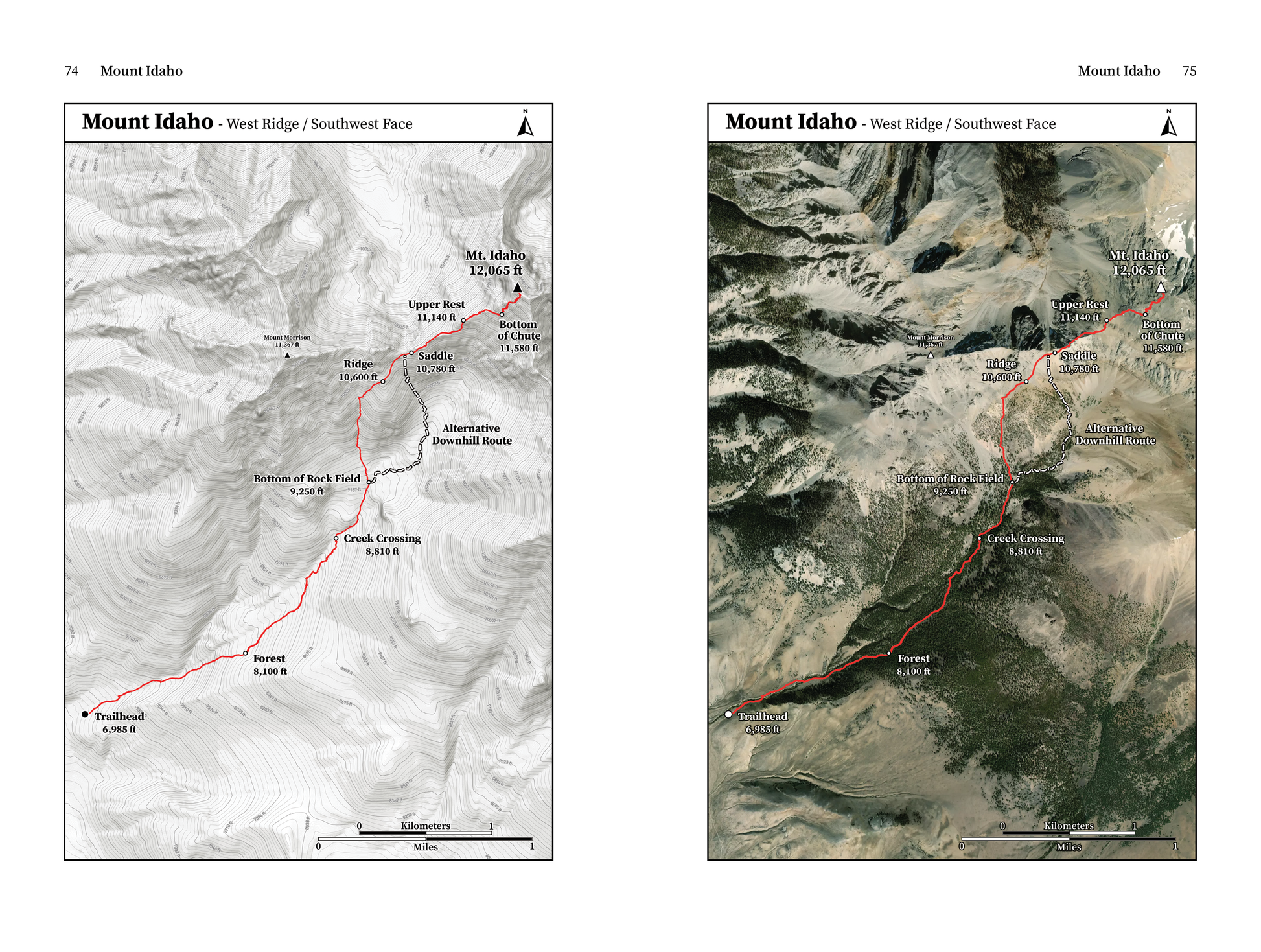 Pages 74 and 75 in Idaho Twelvers, showing two maps of Mount Idaho