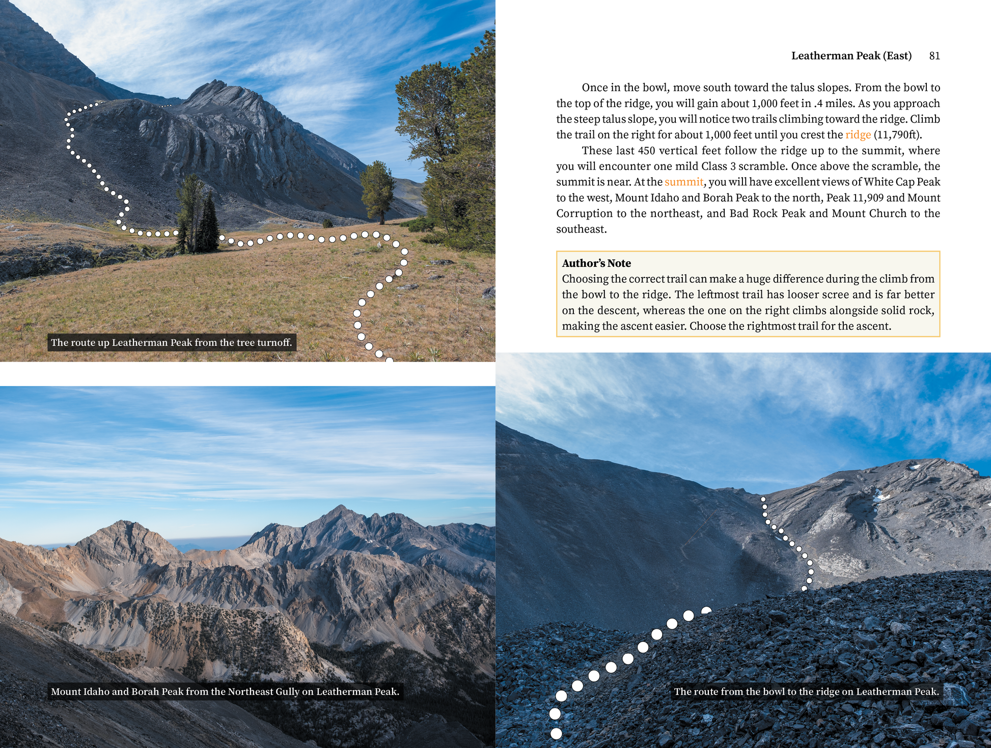 Pages 80 and 81 in Idaho Twelvers, showing the route up Leatherman Peak